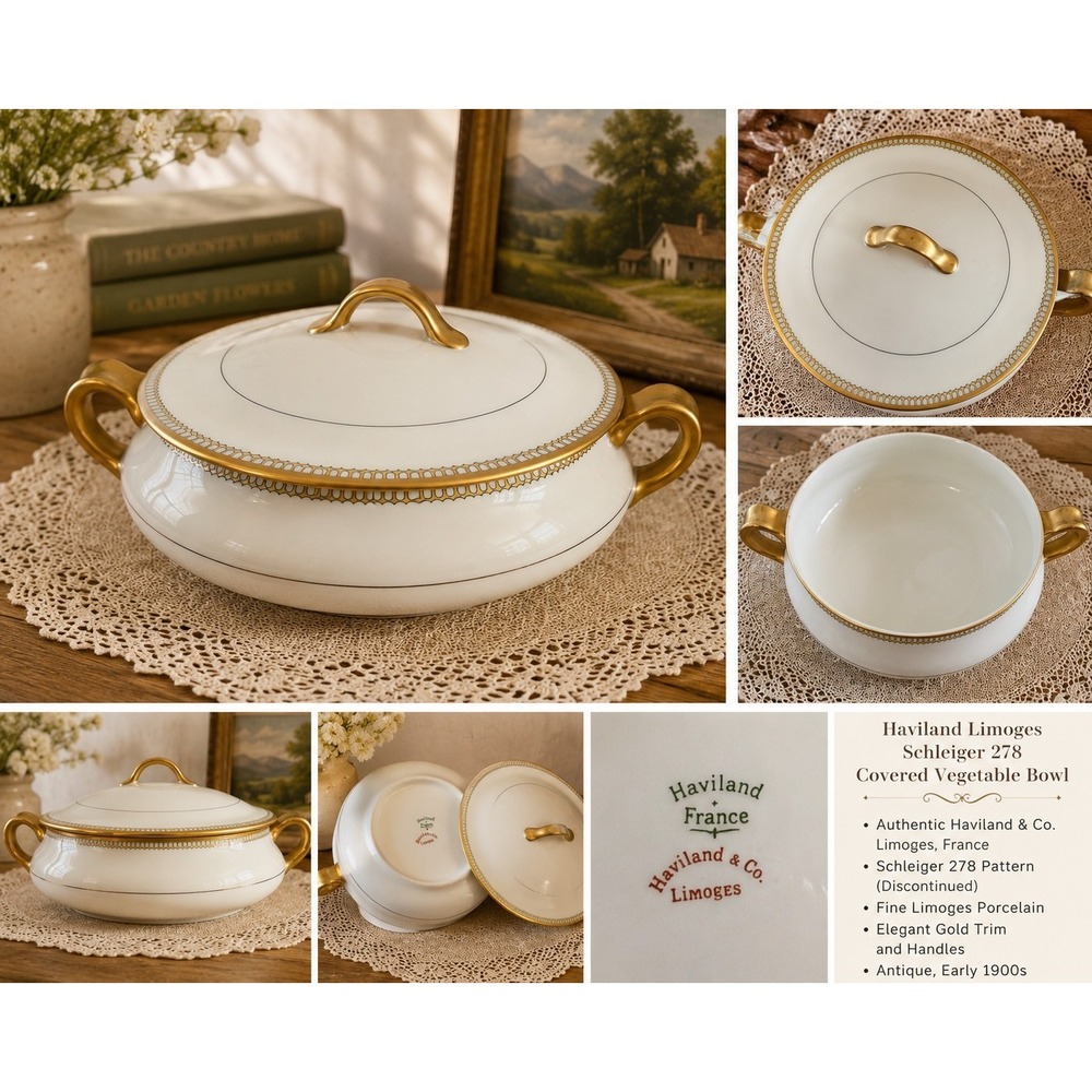 HAVILAND LIMOGES Schleiger 278A Yellow Gold 7.25" Covered Vegetable Bowl